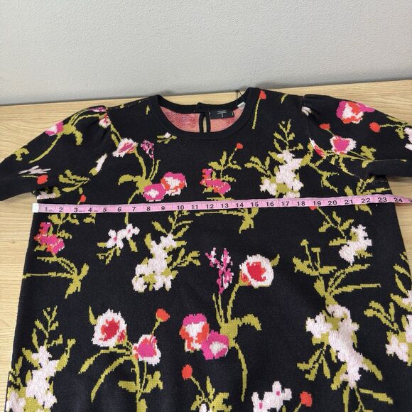 Tahari Pixel Floral Short Sleeve Sweater Blouse Size 1X Teacher Office Chic Art - Picture 9 of 11